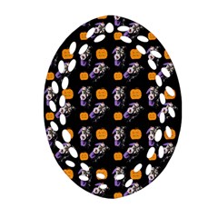 Halloween Skeleton Pumpkin Pattern Black Oval Filigree Ornament (two Sides) by snowwhitegirl