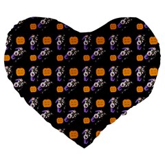 Halloween Skeleton Pumpkin Pattern Black Large 19  Premium Heart Shape Cushions by snowwhitegirl