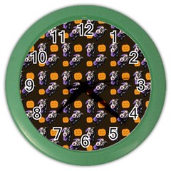 Halloween Skeleton Pumpkin Pattern Brown Color Wall Clock