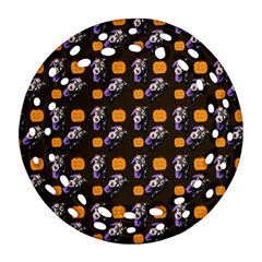 Halloween Skeleton Pumpkin Pattern Brown Round Filigree Ornament (two Sides) by snowwhitegirl