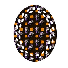 Halloween Skeleton Pumpkin Pattern Brown Oval Filigree Ornament (two Sides) by snowwhitegirl