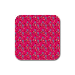 Vintage Floral Pink Rubber Square Coaster (4 Pack)  by snowwhitegirl