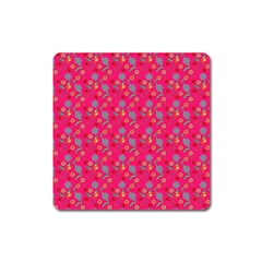 Vintage Floral Pink Square Magnet by snowwhitegirl