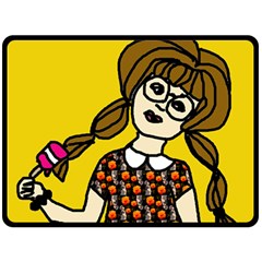 Girl With Popsicle Yellow Background Fleece Blanket (large)  by snowwhitegirl