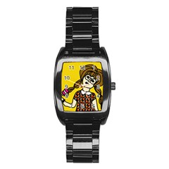 Girl With Popsicle Yellow Background Stainless Steel Barrel Watch by snowwhitegirl