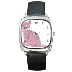 Pink Cat Square Metal Watch