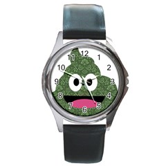 Green Paisley Poo Round Metal Watch by snowwhitegirl