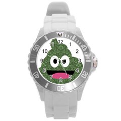 Green Paisley Poo Round Plastic Sport Watch (l) by snowwhitegirl