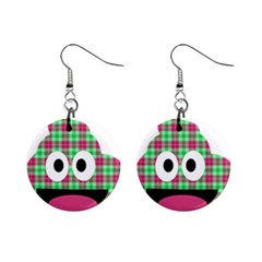 Green Plaid Poo Mini Button Earrings