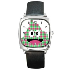 Green Plaid Poo Square Metal Watch