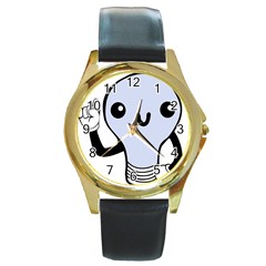 Blue  Kawaii Bulb Round Gold Metal Watch