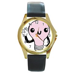 Pink Kawaii Bulb Round Gold Metal Watch by snowwhitegirl