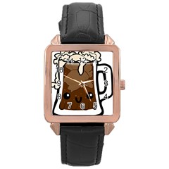 Kawaii Root Beer Float Rose Gold Leather Watch  by snowwhitegirl