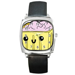 Kawaii Ice Cream Carton Square Metal Watch