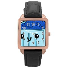 Blue Glitter Ice Cream Carton Rose Gold Leather Watch 