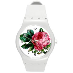 Pink Vin Rose Round Plastic Sport Watch (m) by snowwhitegirl