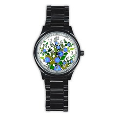 Blue Luminesent Roses Stainless Steel Round Watch by snowwhitegirl