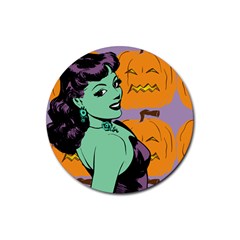 Zombie Retro Girl Rubber Round Coaster (4 Pack) 