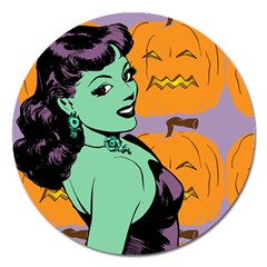 Zombie Retro Girl Magnet 5  (round)