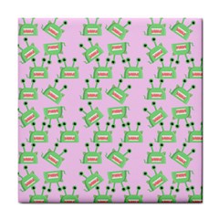 Green Alien Monster Pattern Pink Tile Coasters