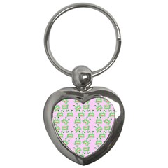 Green Alien Monster Pattern Pink Key Chains (heart) 