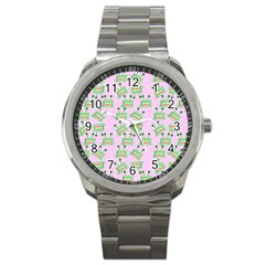 Green Alien Monster Pattern Pink Sport Metal Watch