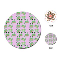 Green Alien Monster Pattern Pink Playing Cards (round)