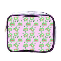 Green Alien Monster Pattern Pink Mini Toiletries Bag (one Side)