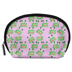 Green Alien Monster Pattern Pink Accessory Pouch (large) by snowwhitegirl