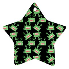 Green Alien Monster Pattern Black Ornament (star)