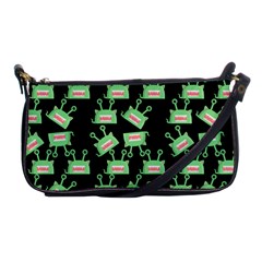 Green Alien Monster Pattern Black Shoulder Clutch Bag by snowwhitegirl