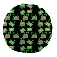 Green Alien Monster Pattern Black Large 18  Premium Round Cushions by snowwhitegirl