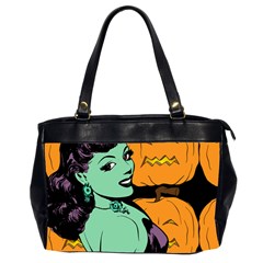 Zombie Retro Girl Black Oversize Office Handbag (2 Sides)