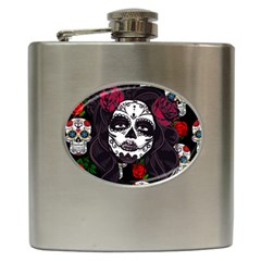 Mexican Skull Lady Hip Flask (6 Oz) by snowwhitegirl
