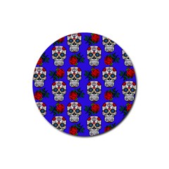 Skull Pattern Blue Rubber Coaster (round)  by snowwhitegirl