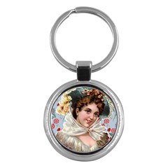 Victorian Lady Blue Floral Key Chains (round)  by snowwhitegirl