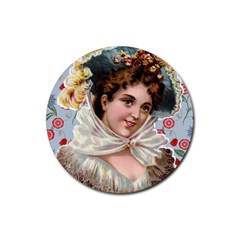 Victorian Lady Blue Floral Rubber Round Coaster (4 Pack) 