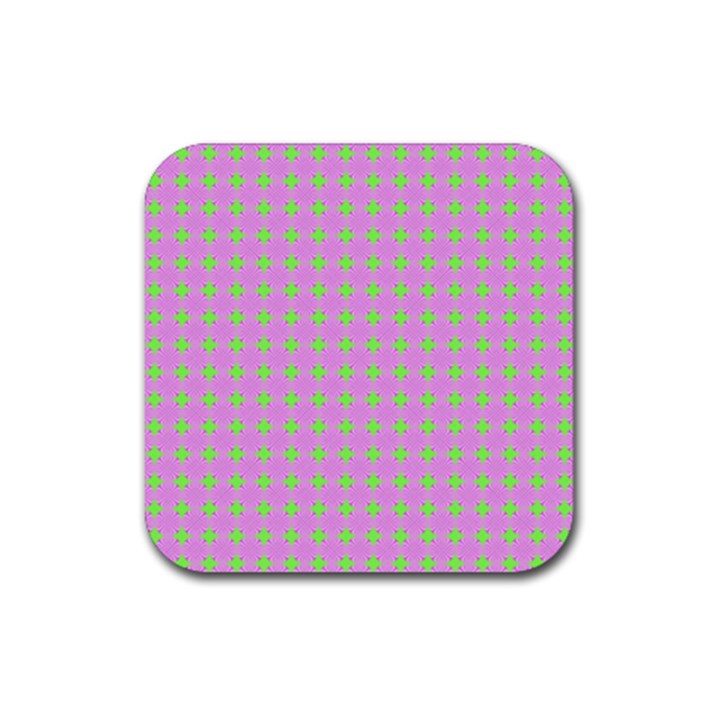 Pastel Mod Pink Green Circles Rubber Coaster (Square) 