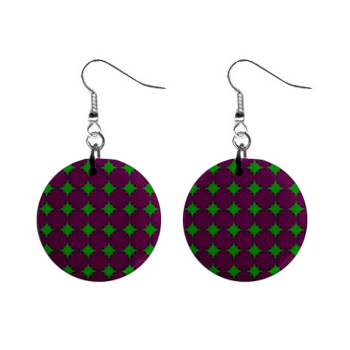 Bright Mod Pink Green Circle Pattern Mini Button Earrings