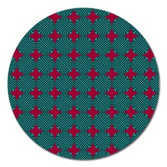 Mod Teal Red Circles Pattern Magnet 5  (round) by BrightVibesDesign