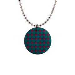 Mod Teal Red Circles Pattern Button Necklaces by BrightVibesDesign