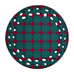 Mod Teal Red Circles Pattern Round Filigree Ornament (two Sides) by BrightVibesDesign
