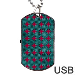 Mod Teal Red Circles Pattern Dog Tag Usb Flash (two Sides) by BrightVibesDesign