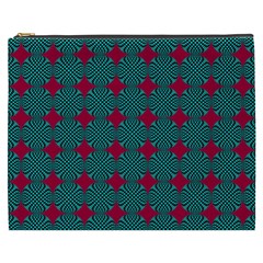 Mod Teal Red Circles Pattern Cosmetic Bag (xxxl) by BrightVibesDesign
