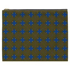 Mod Yellow Blue Circles Pattern Cosmetic Bag (xxxl) by BrightVibesDesign