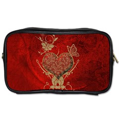 Wonderful Decorative Heart In Gold And Red Toiletries Bag (one Side) by FantasyWorld7