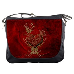 Wonderful Decorative Heart In Gold And Red Messenger Bag by FantasyWorld7