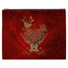 Wonderful Decorative Heart In Gold And Red Cosmetic Bag (xxxl) by FantasyWorld7