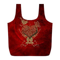Wonderful Decorative Heart In Gold And Red Full Print Recycle Bag (l)