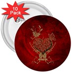 Wonderful Decorative Heart In Gold And Red 3  Buttons (10 pack)  Front